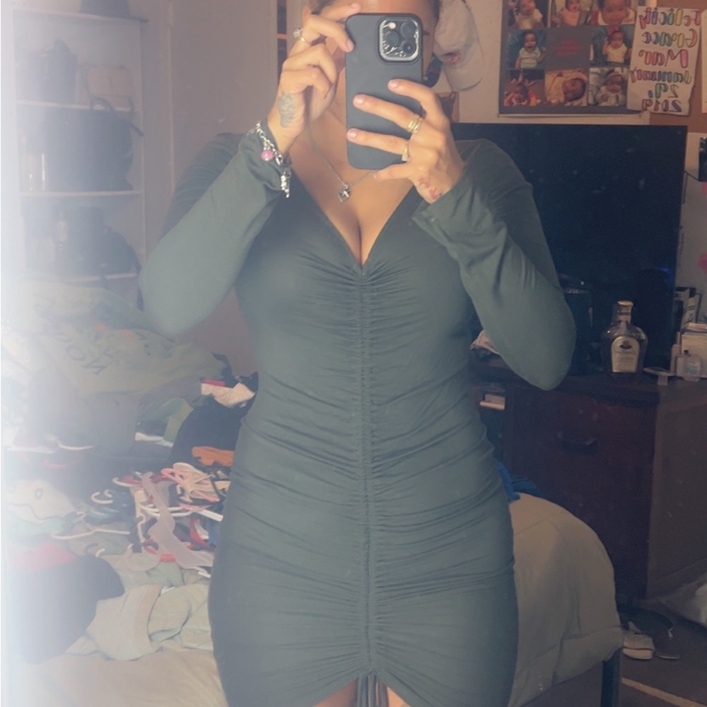 3 dresses. Fashion Nova Green Bodycon Dress with Plunge Neckline